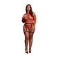 Body com Cinto de Ligas em Couro Vermelho/Dourado Brilhante Tamanho Queen Le Désir - Thumbnail 1