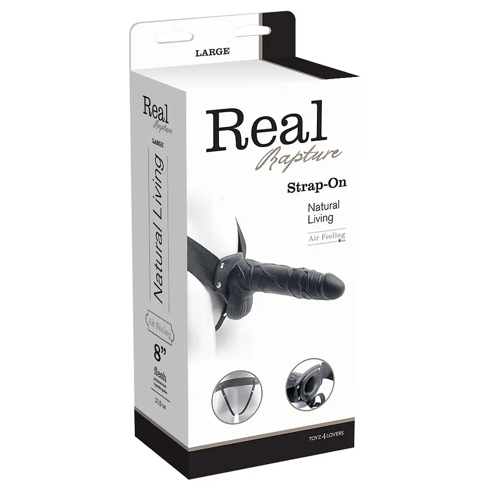 Strap-On Oco com Testículos Real Rapture Air Feeling 8' Preto Toyz4lovers 2