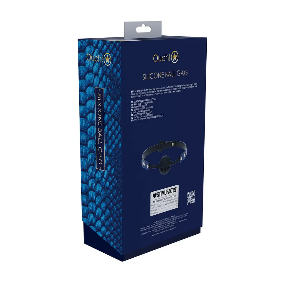 Mordaça de Silicone Respirável Florence Collection Azul Ouch! 3