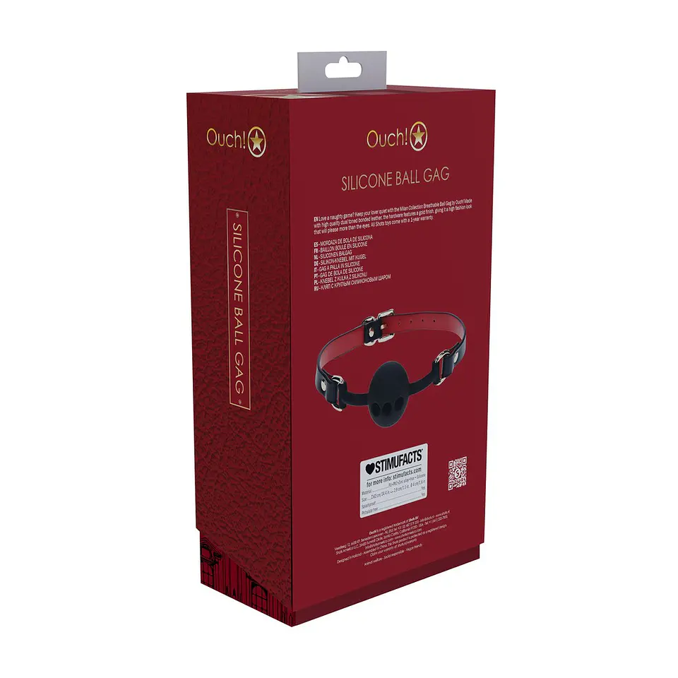 Mordaça de Silicone Respirável Milan Collection Preto/Vermelho Ouch! 3