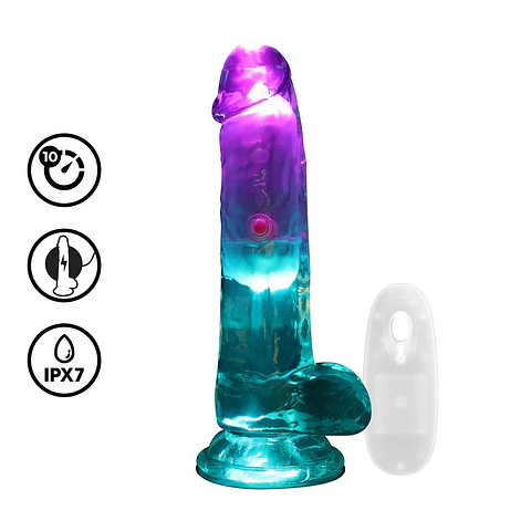 Vibrador com LED e Comando LED Vibrating Straight Cock with Balls 6 /15 CM Realrock