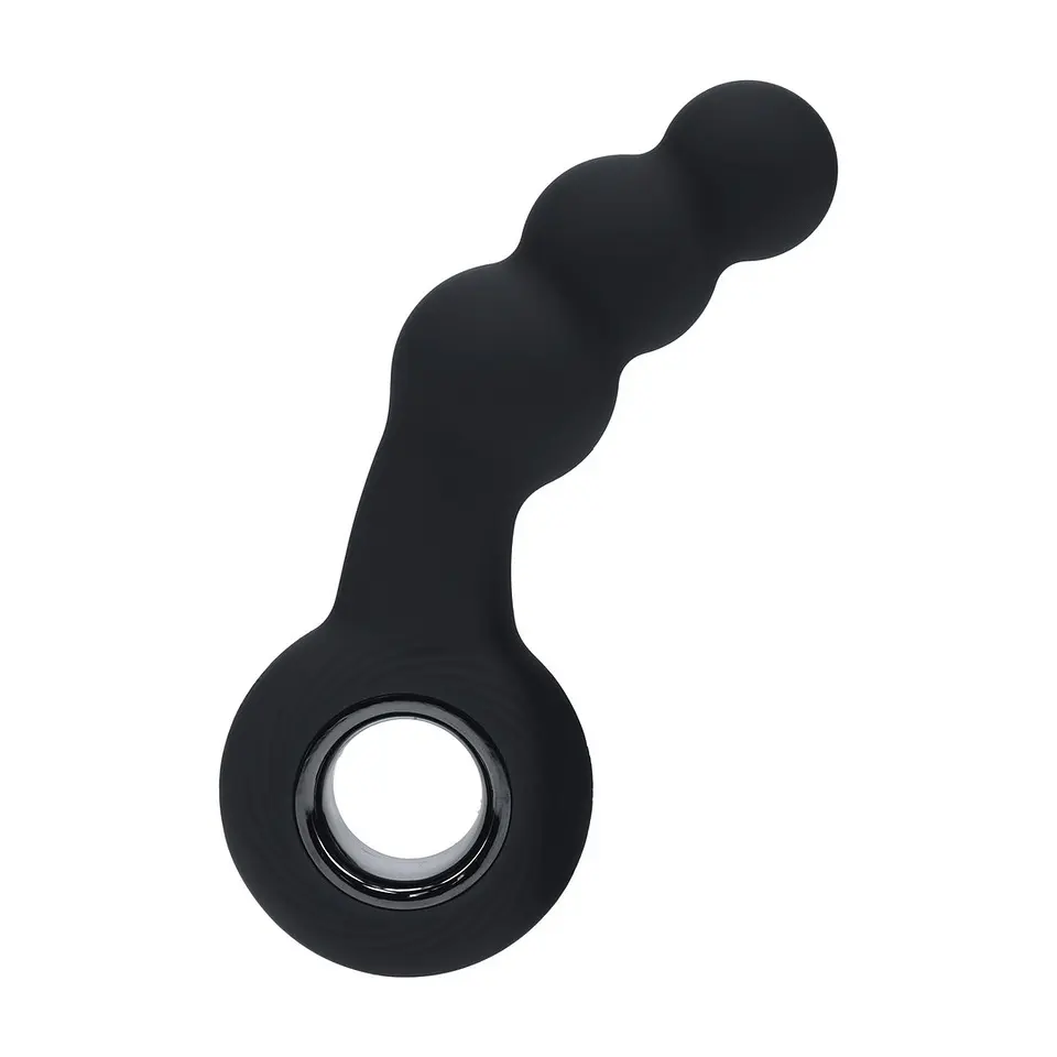 Estimulador de Próstata em Silicone Vibratório com Pérolas e Alça Preto Levelz 1