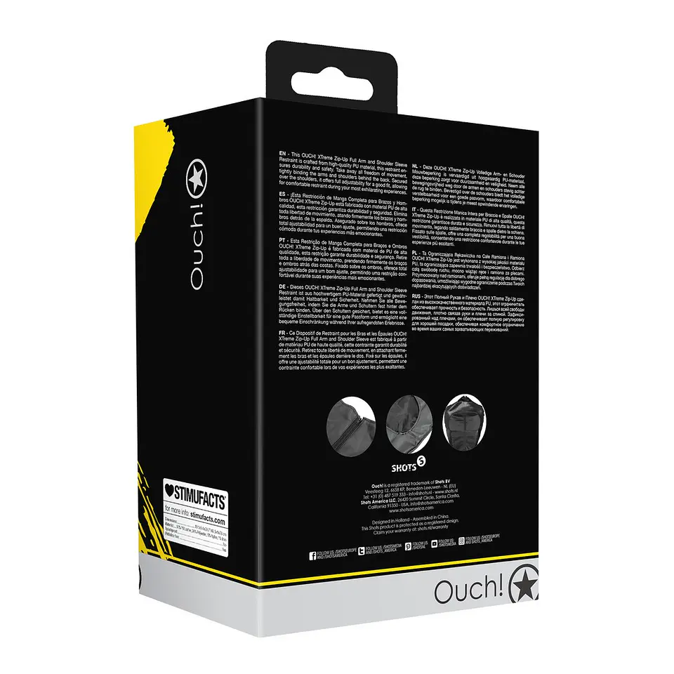 Restrição de Braços Zip-Up Full Arm and Shoulder Sleeve Preto Xtreme Ouch! 3