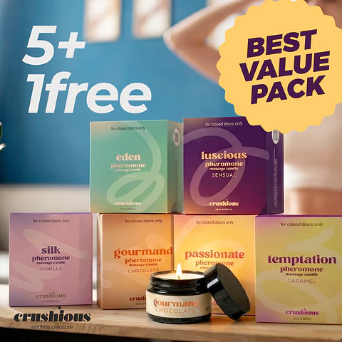 Pack 5 + 1 Grátis Velas de Massagem Multiaromas com Feromonas 20ml Crushious