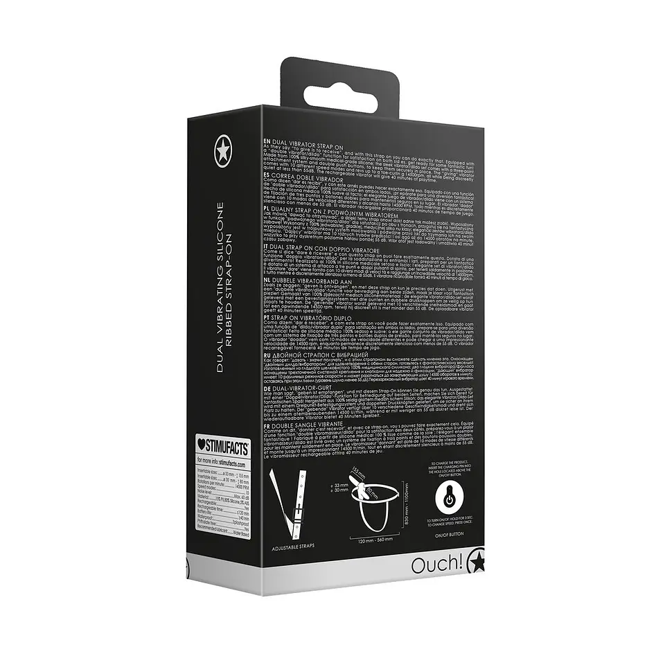 Arnês Ajustável com Vibradores Recarregáveis Preto Ouch! 3
