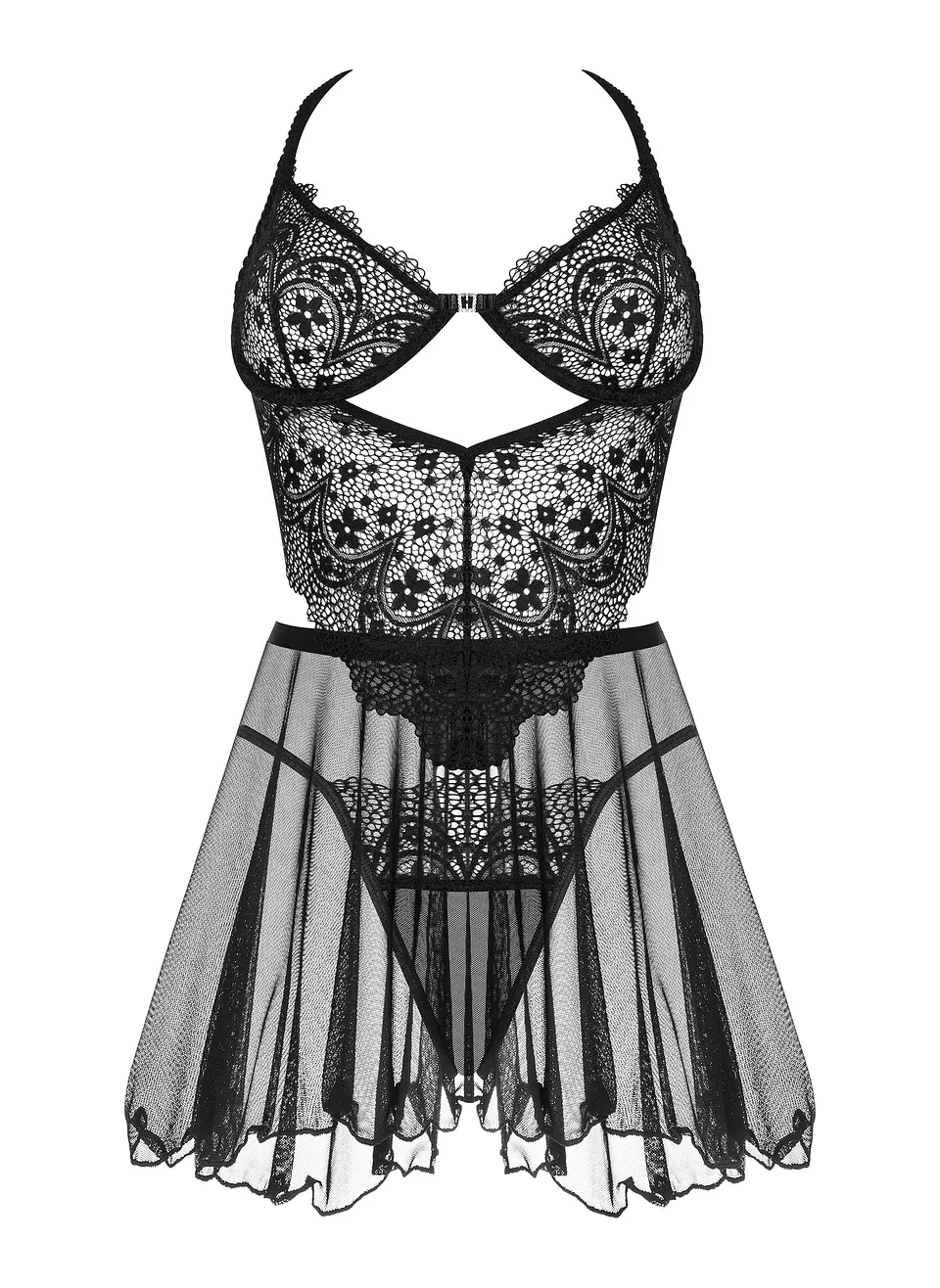 Camisa de Noite e Tanga Dark Mirage Preta Beauty Night Fashion 6