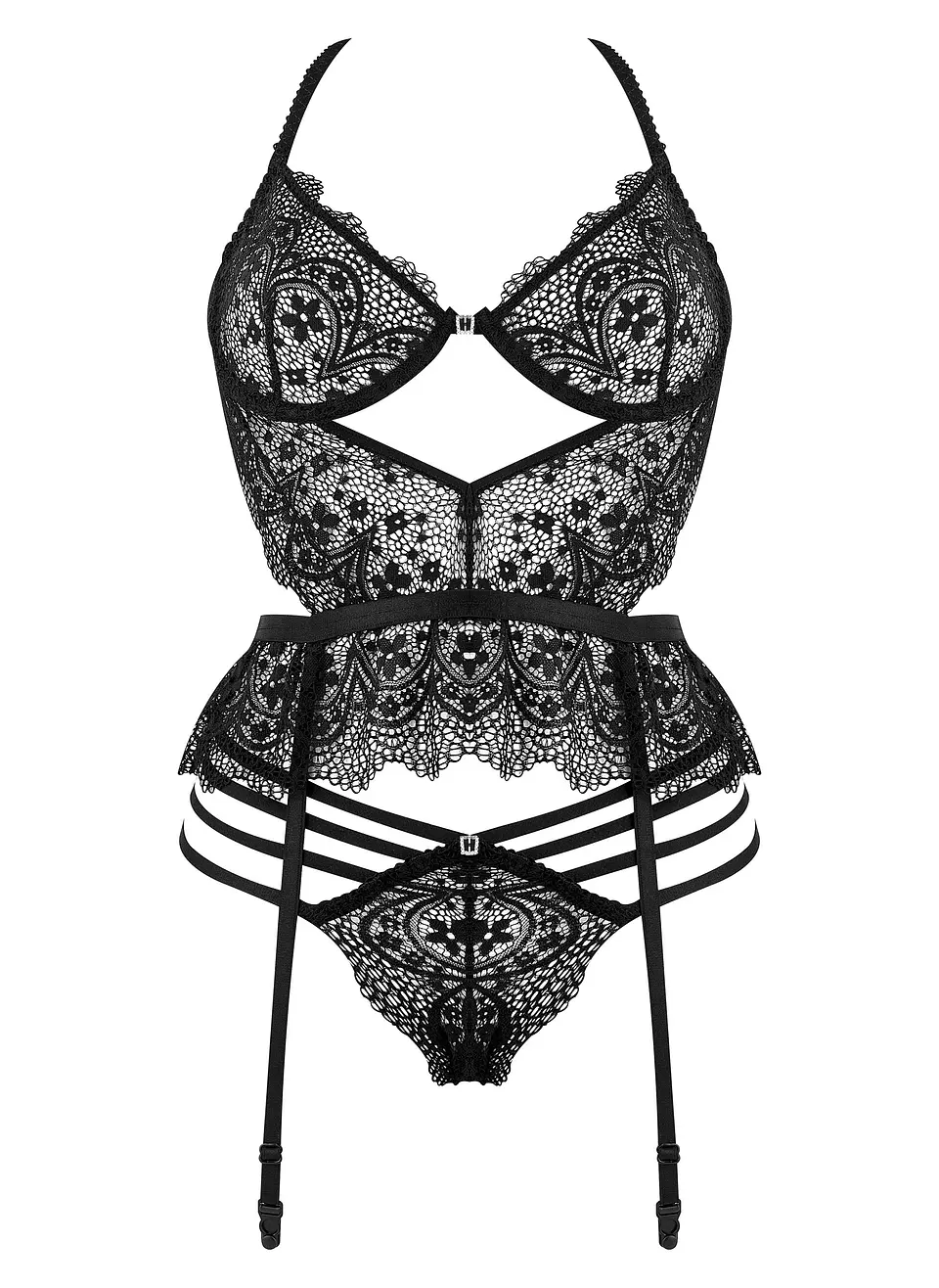 Corpete e Tanga Lace Temptation Preto Beauty Night Fashion 6
