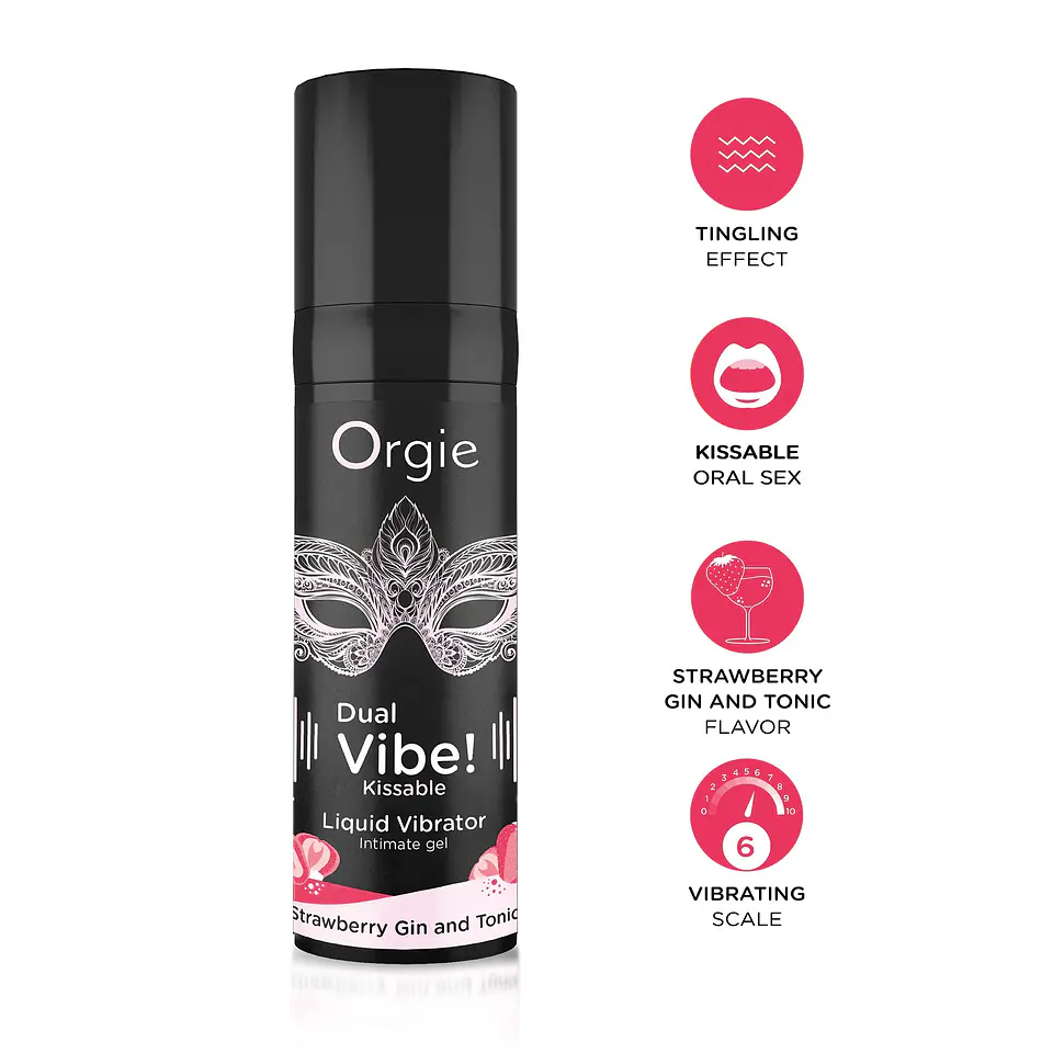 Vibrador Líquido com Sabor a Gin Tónico de Morango Dual Vibe 15ml Orgie 2