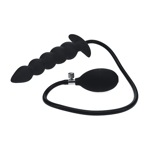 Plug Anal de Siicone Insuflável com Pérolas Preto Levelz