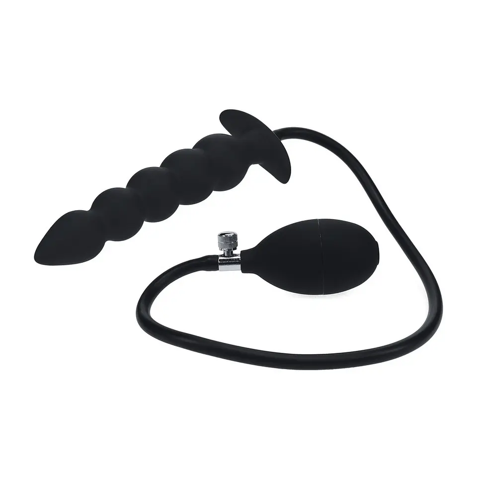 Plug Anal de Siicone Insuflável com Pérolas Preto Levelz 1
