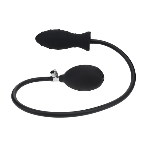 Plug Anal de Silicone Insuflável com Estrias Preto Levelz