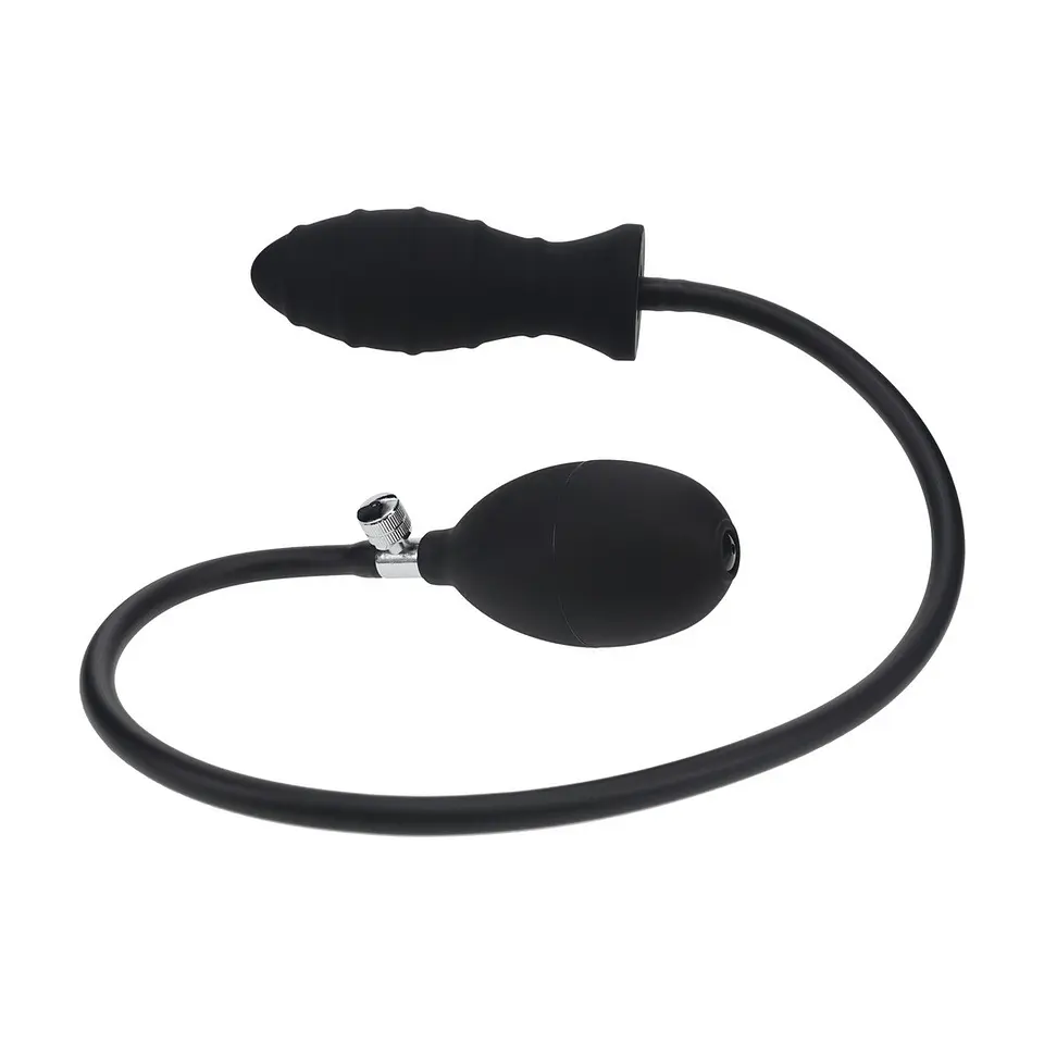 Plug Anal de Silicone Insuflável com Estrias Preto Levelz 1