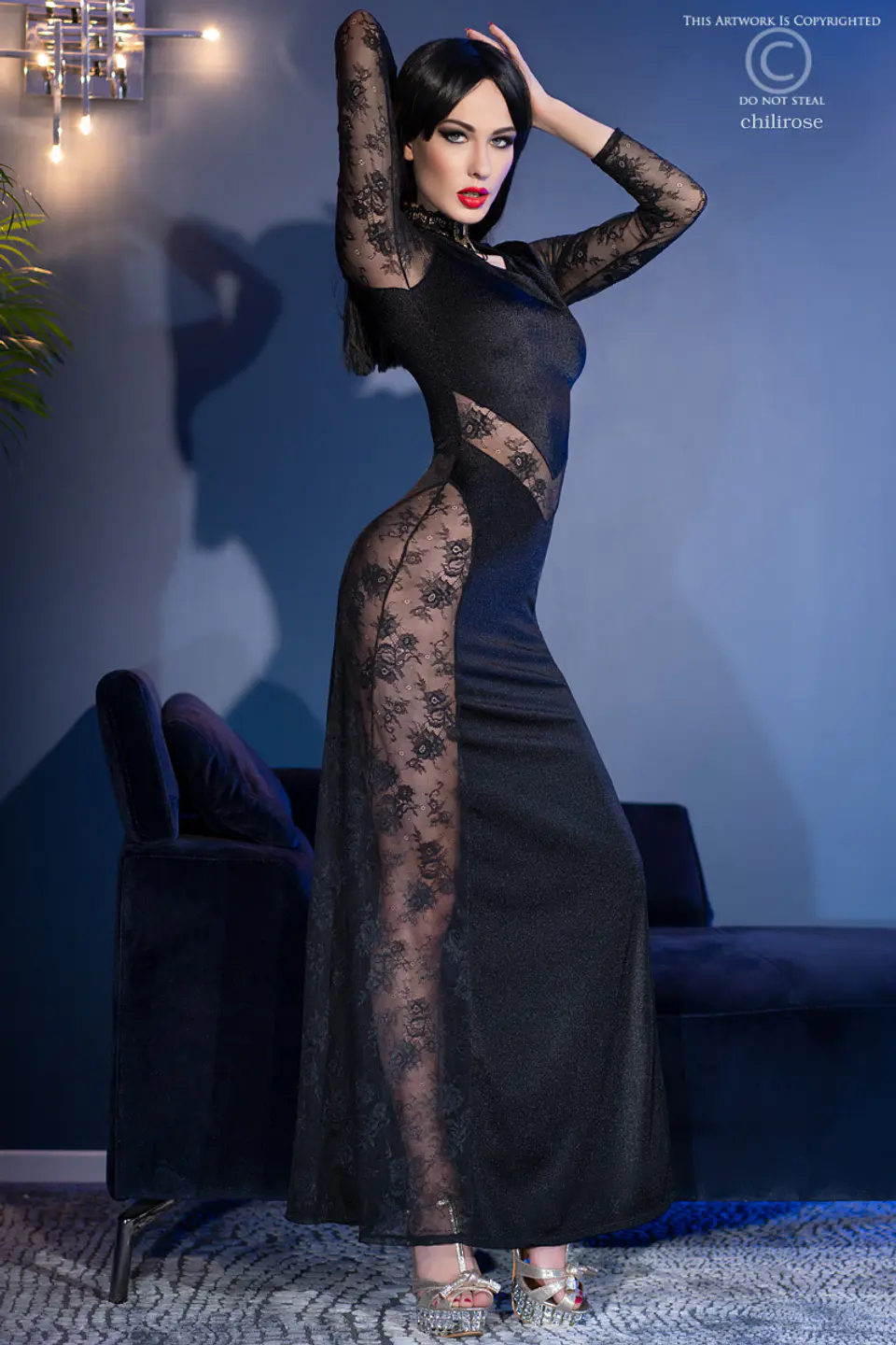 Vestido de Cocktail Comprido Preto Chilirose 5