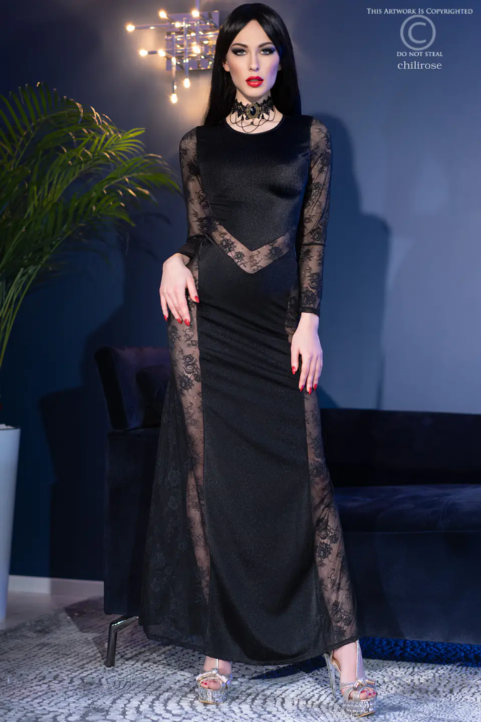 Vestido de Cocktail Comprido Preto Chilirose 6
