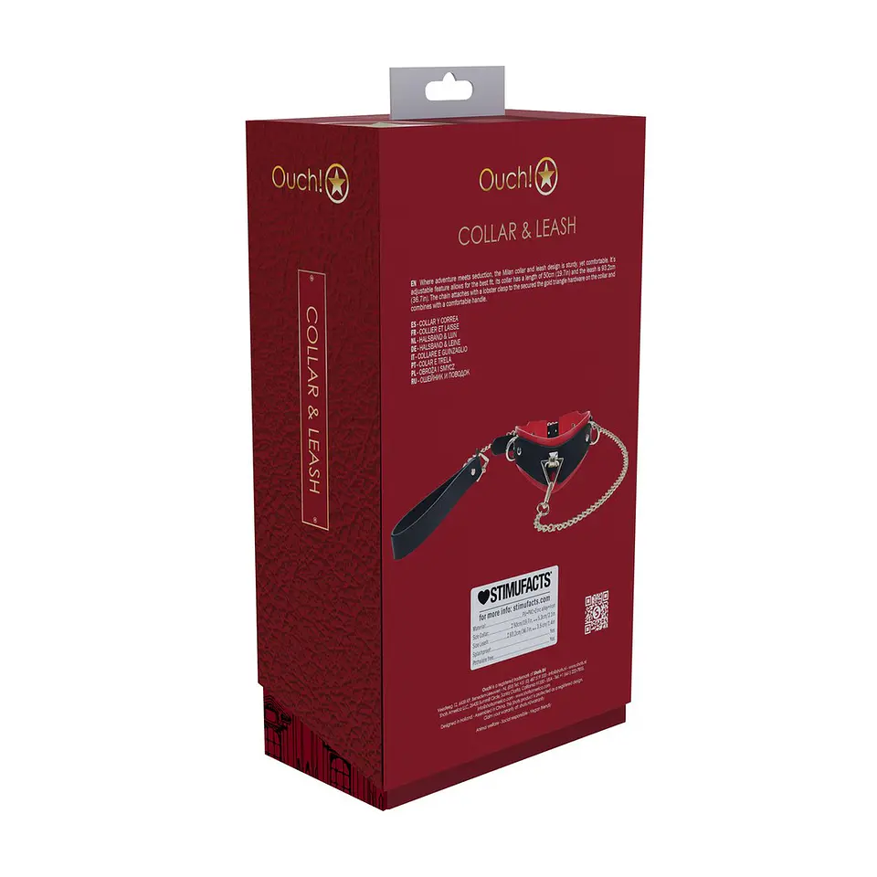 Coleira com Trela Milan Collection Preto/Vermelho Ouch! 3