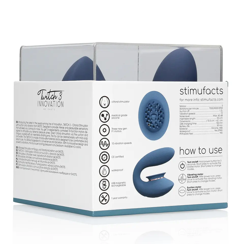 Twitch 3 Vibrador Recarregável e Sucção Azul/Cinza Innovation 3