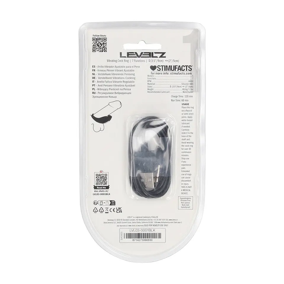 Anel Vibratório e Ajustável para o Pénis em Silicone Preto Levelz 3