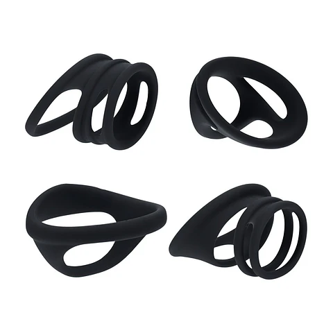 Conjunto de 4 Anéis para o Pénis e Testículos Preto Levelz