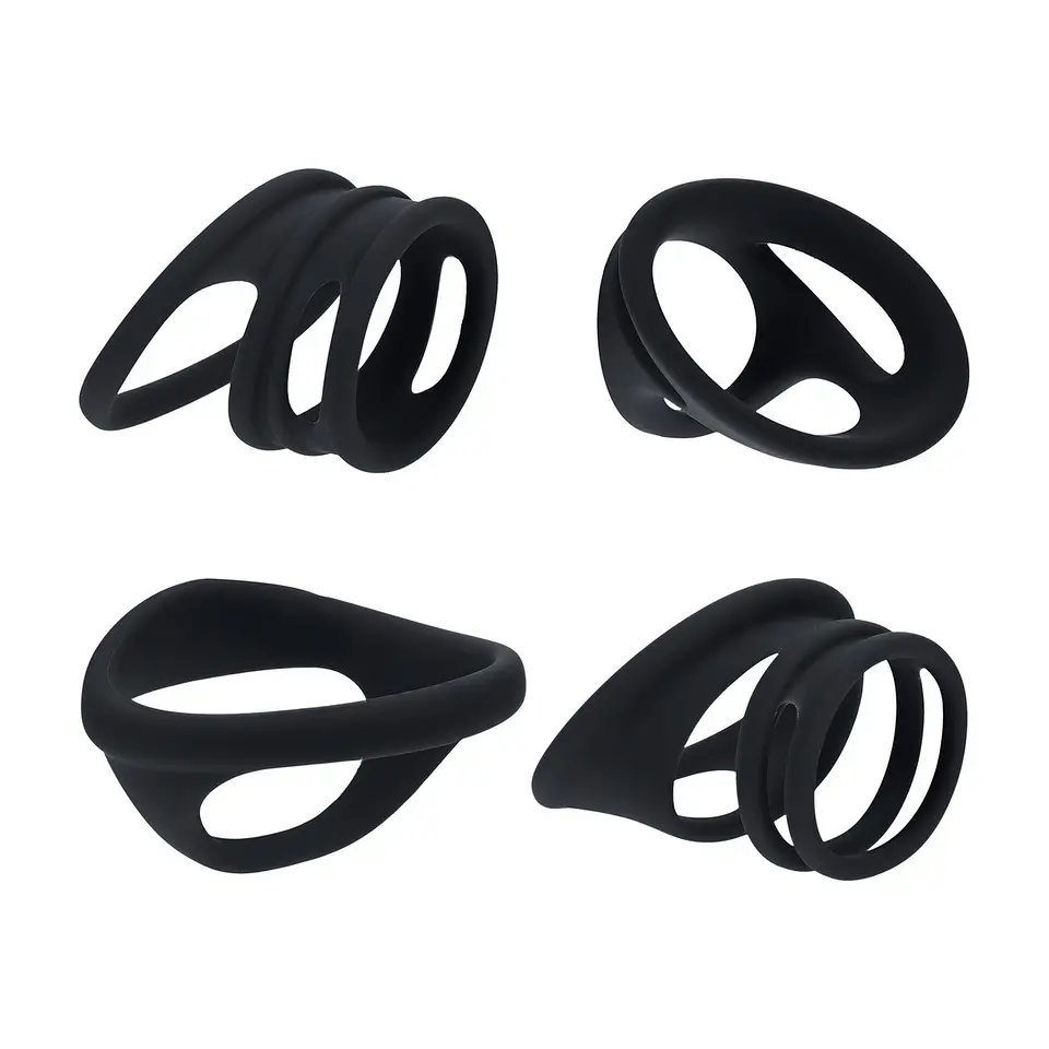 Conjunto de 4 Anéis para o Pénis e Testículos Preto Levelz 1