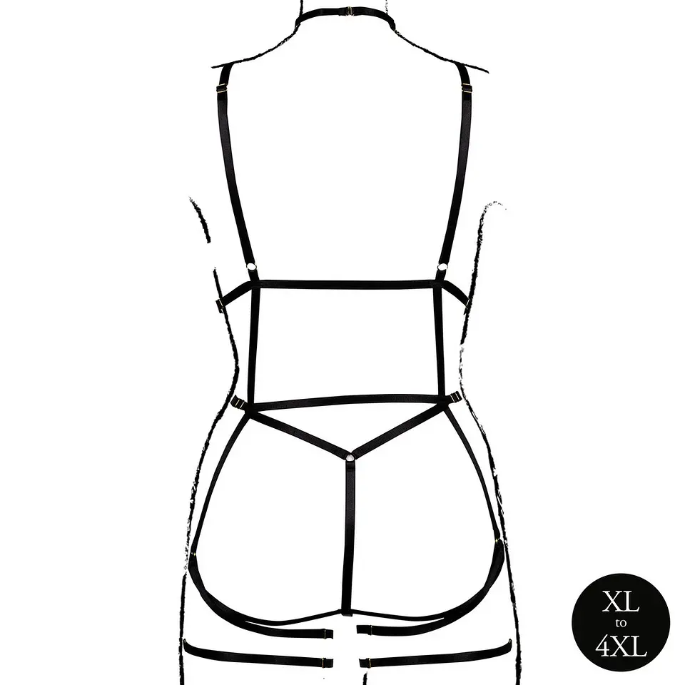 Arnês Corporal com Ligas Preto Tamanho Queen Le Désir 6