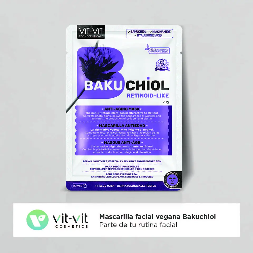 Máscara de Tecido Facial Anti-Idade Bakuchiol Vit Vit Cosmetics 20gr 2