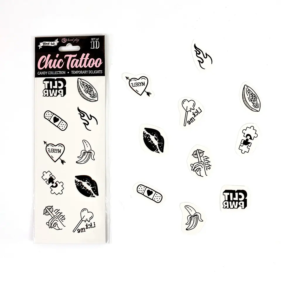 Conjunto de 10 Tatuagens Temporárias - Candy Collection Chic Tattoo Secret Play 2