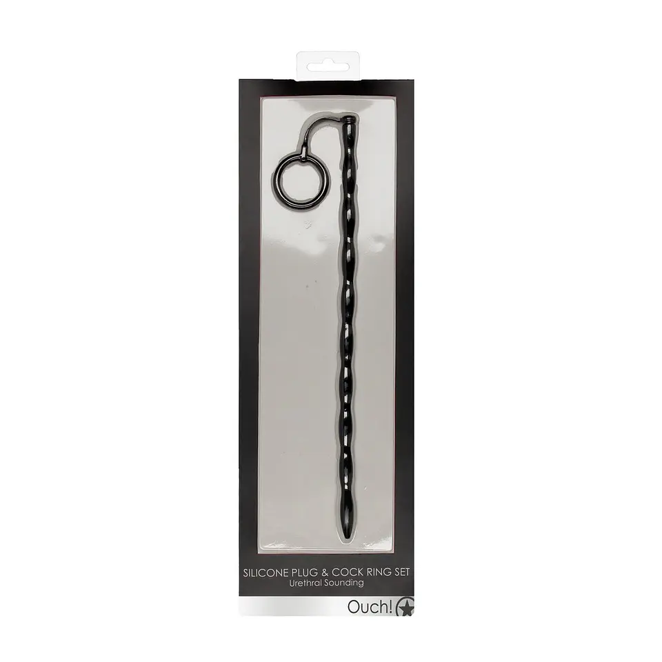 Conjunto de Sonda de Uretra com Anel Peniano de Silicone Preto Ouch! 2