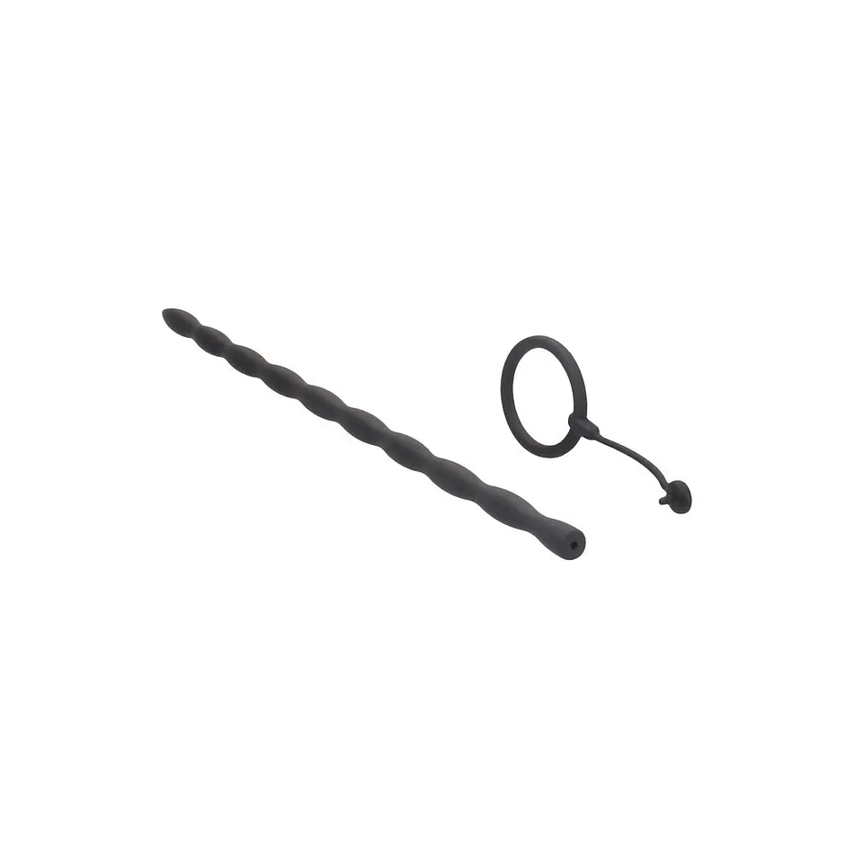 Conjunto de Sonda de Uretra com Anel Peniano de Silicone Preto Ouch! 4
