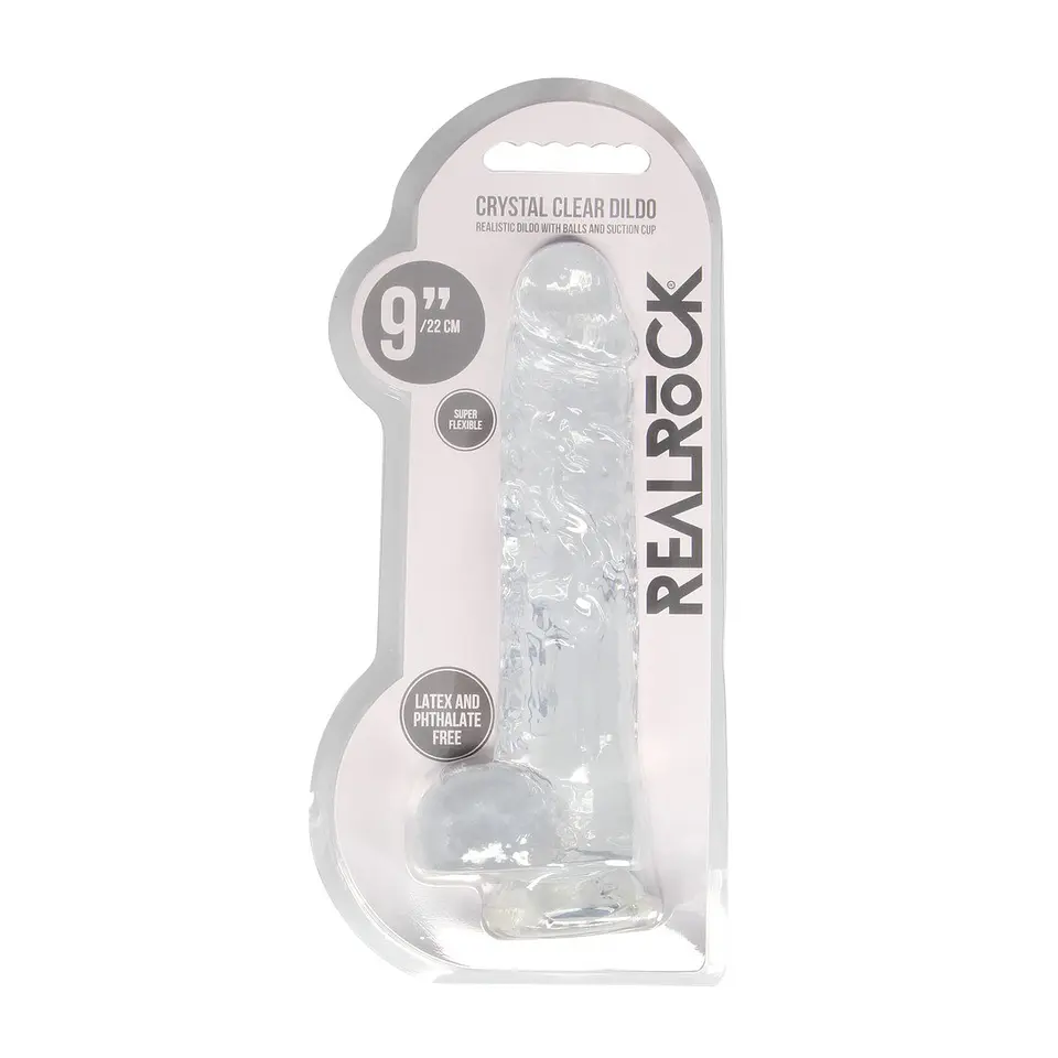 Dildo Realista com Testículos Crystal Clear 9 /23cm Transparente Realrock 2