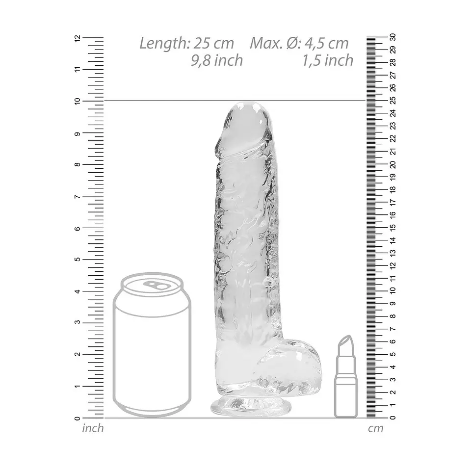 Dildo Realista com Testículos Crystal Clear 9 /23cm Transparente Realrock 6