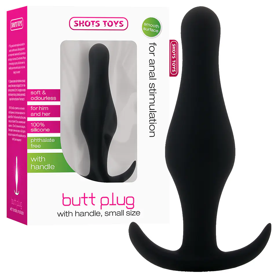 Plug Anal Butt Plug com Pega Preto Pequeno Shots Toys 3