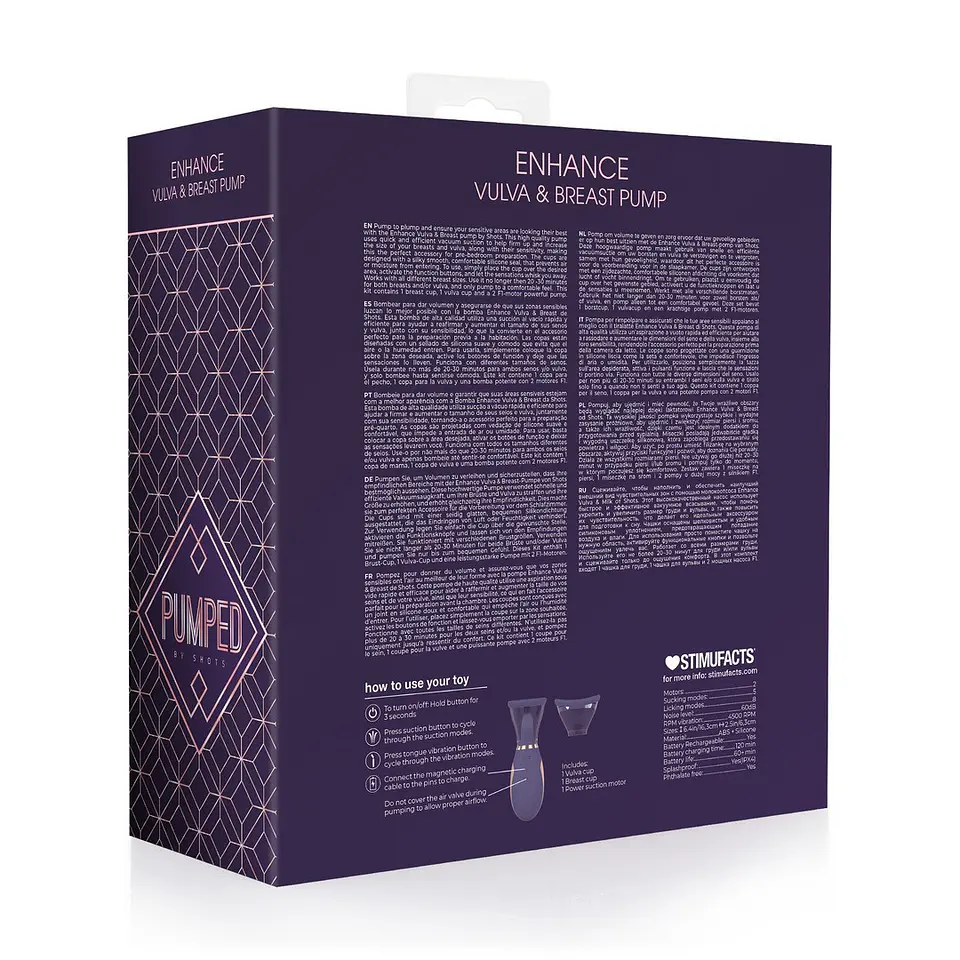 Bomba Recarregável para Vulva e Seios Enhance Roxo Pumped 3