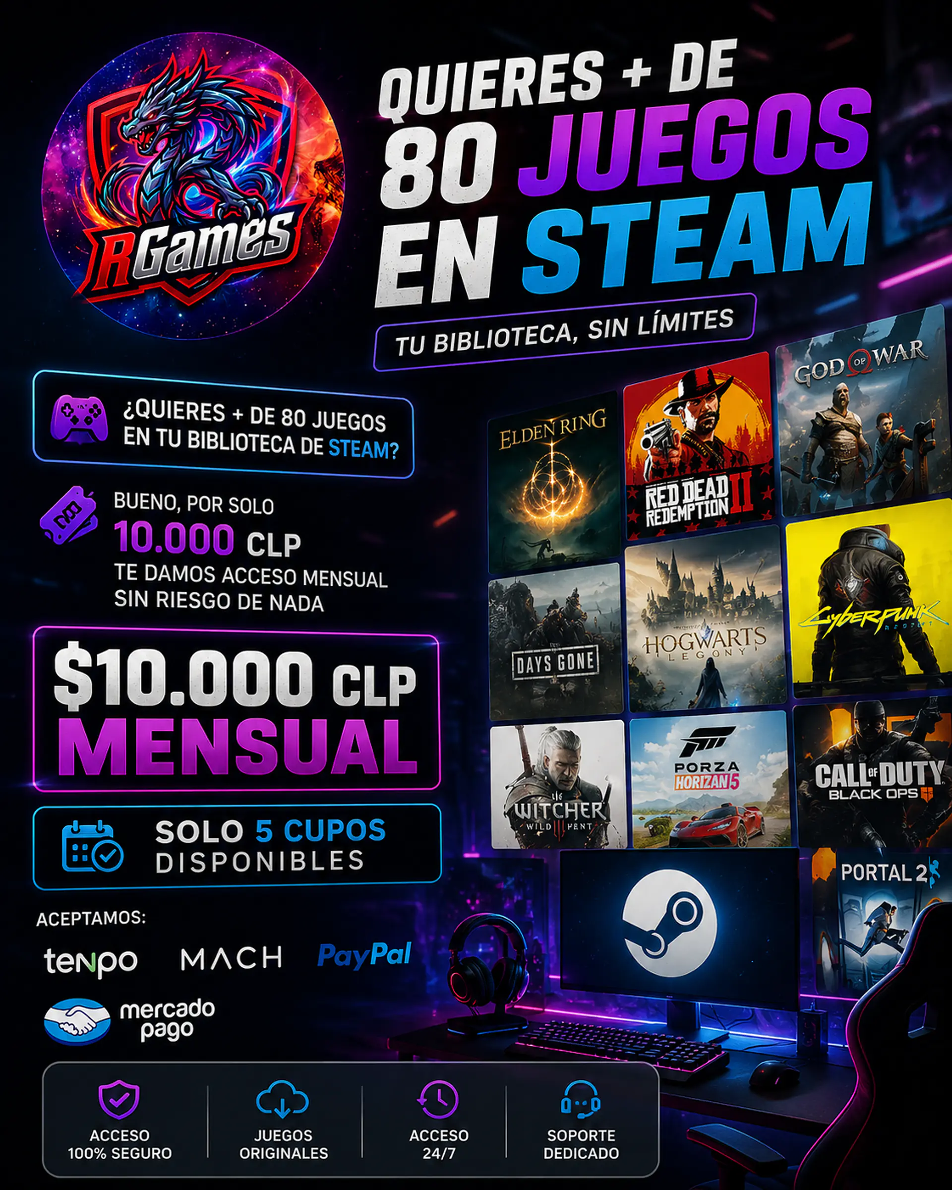 SUBCRIPCION STEAM + 100 JUEGOS 1