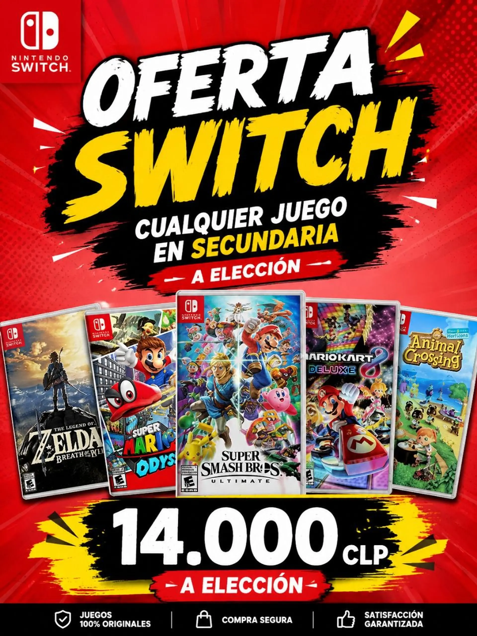 Cualquier juego de Nintendo Swich 1 y 2 en 14.000 clp/15.22 Dólar Secundaria  1