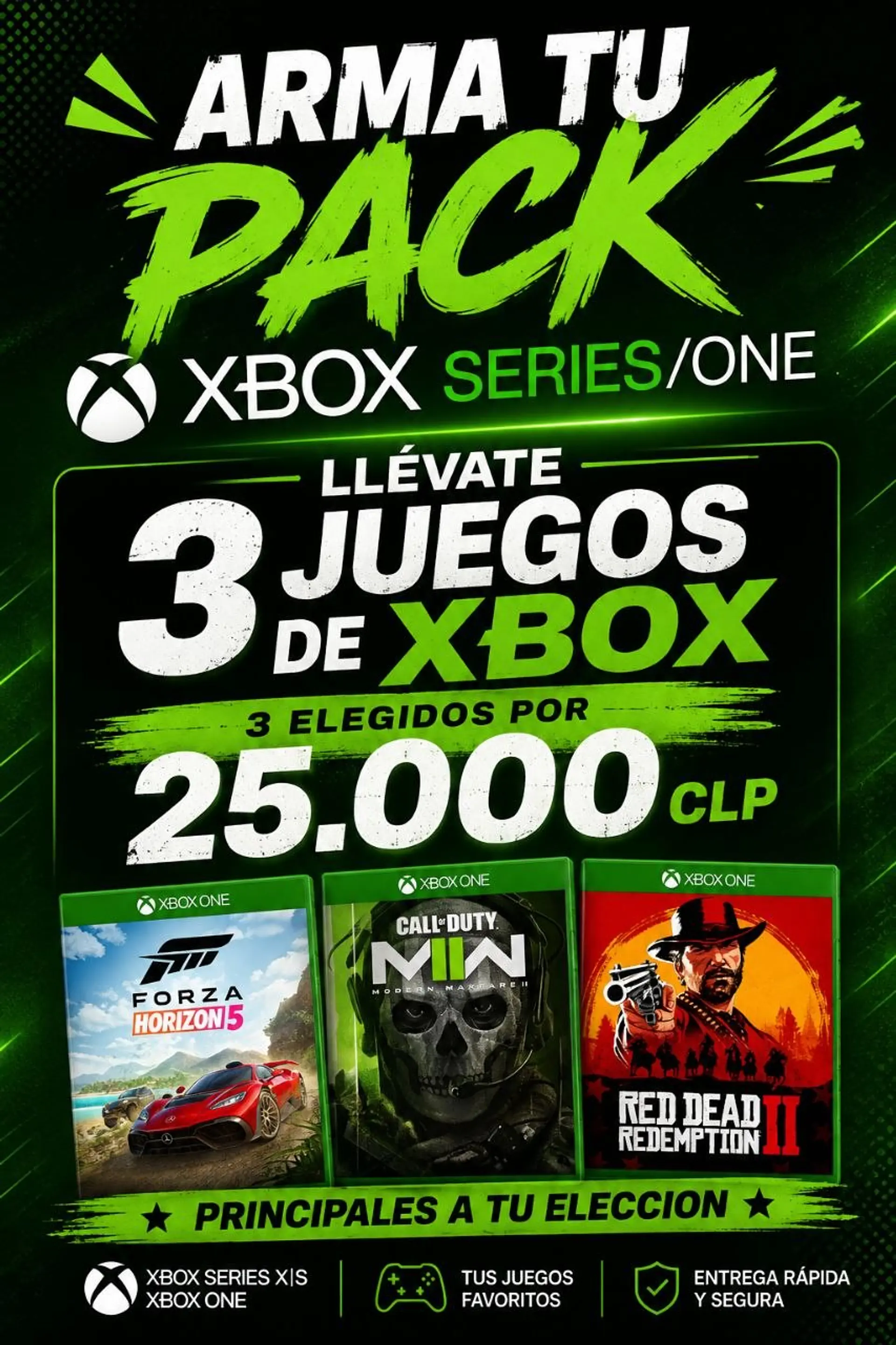 ARMA TU PACK XBOX SERIES/ONE LLEVATE 3 X 25.000 CLP A ELECION 1