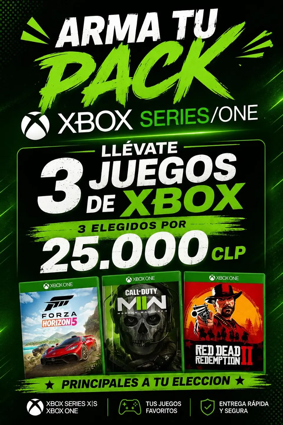 ARMA TU PACK XBOX SERIES/ONE LLEVATE 3 X 25.000 CLP A ELECION 1