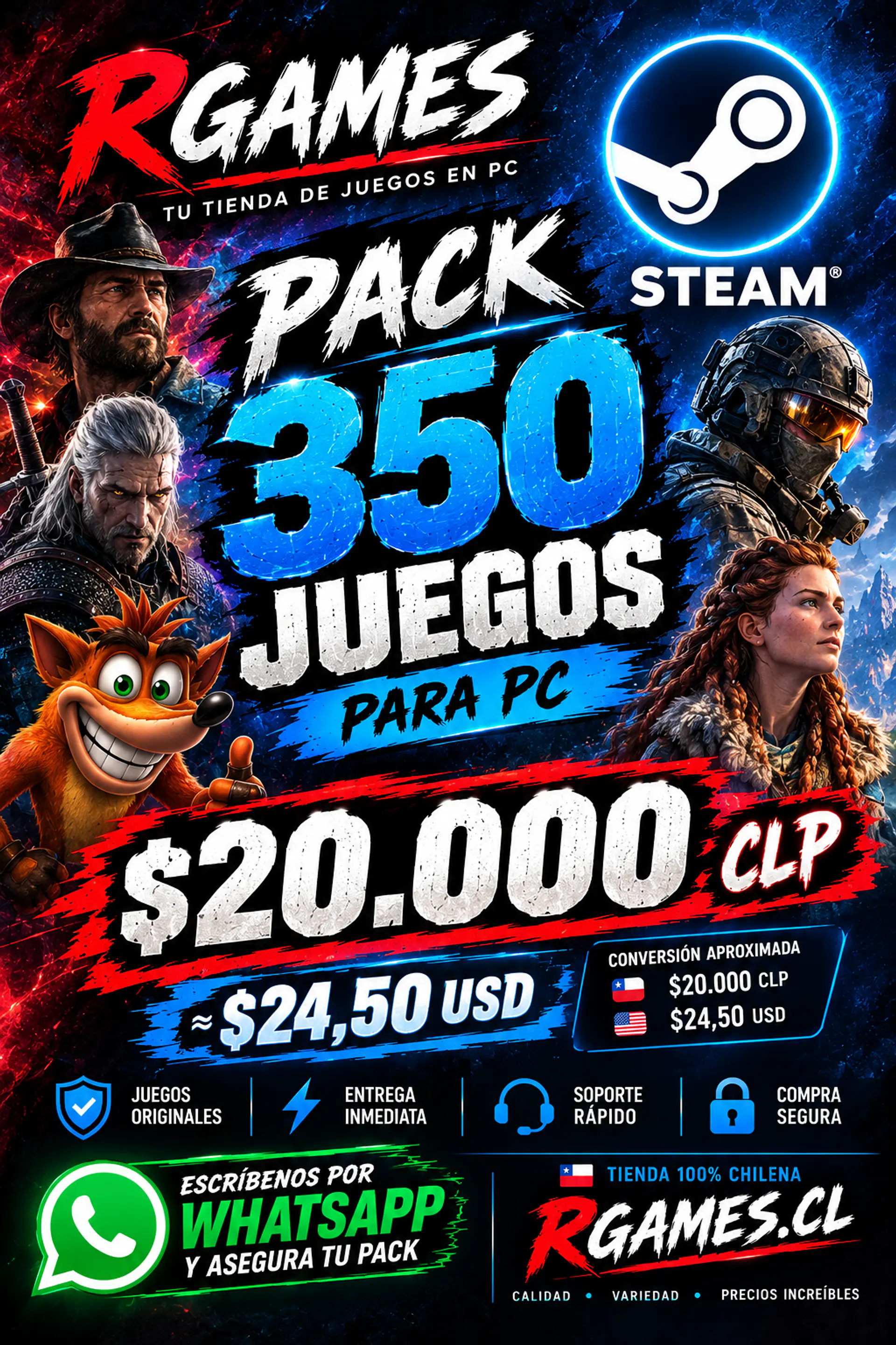 PACK DE JUEGOS STEAM PC 350 PACK PC  1