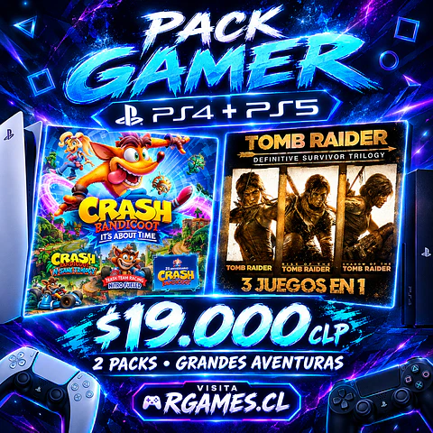 PACKS 3 CRASH Y TOM RAIDER PS4 Y PS5 