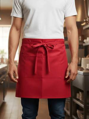 Delantal Pechera Corta De Cintura Garzón Con Bolsillos