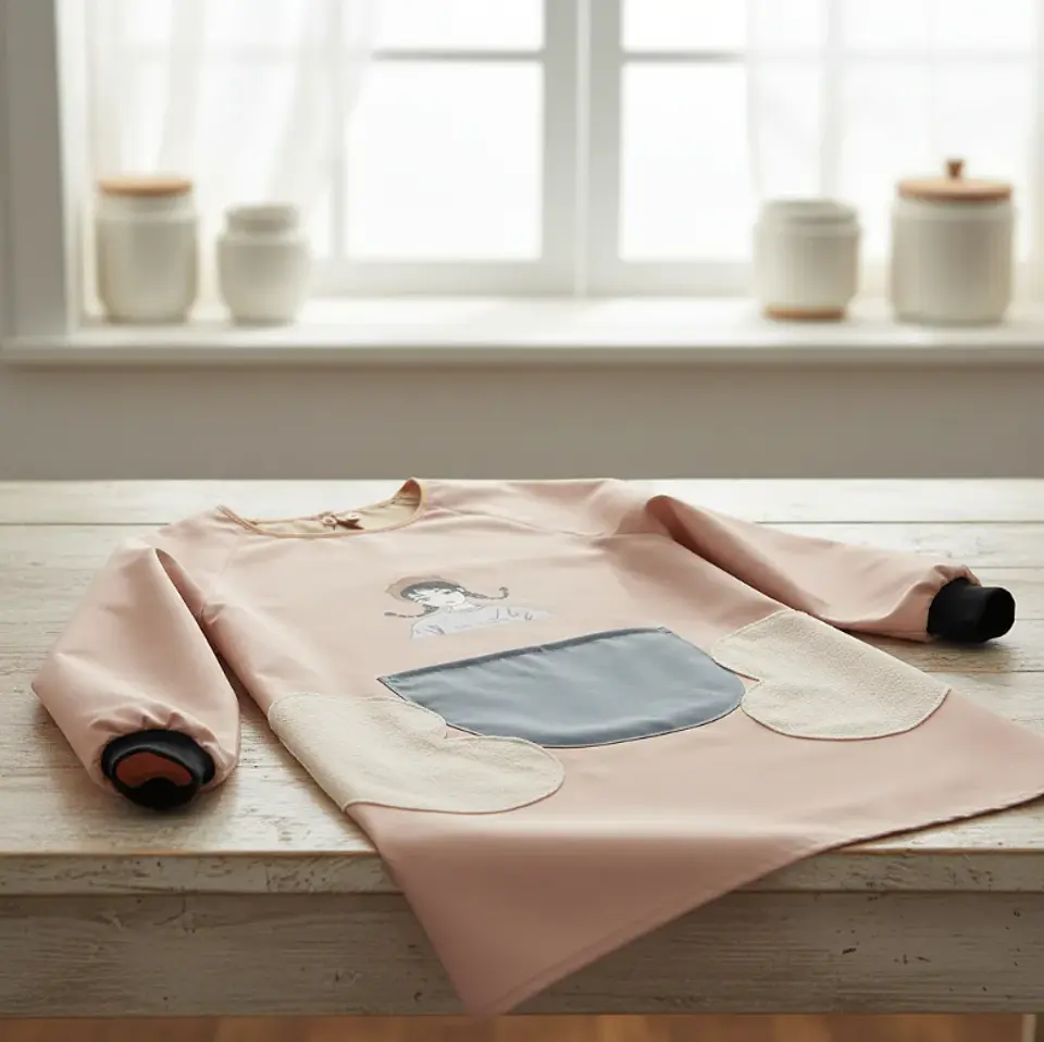 Delantal de cocina impermeable con mangas largas y bolsillo 2