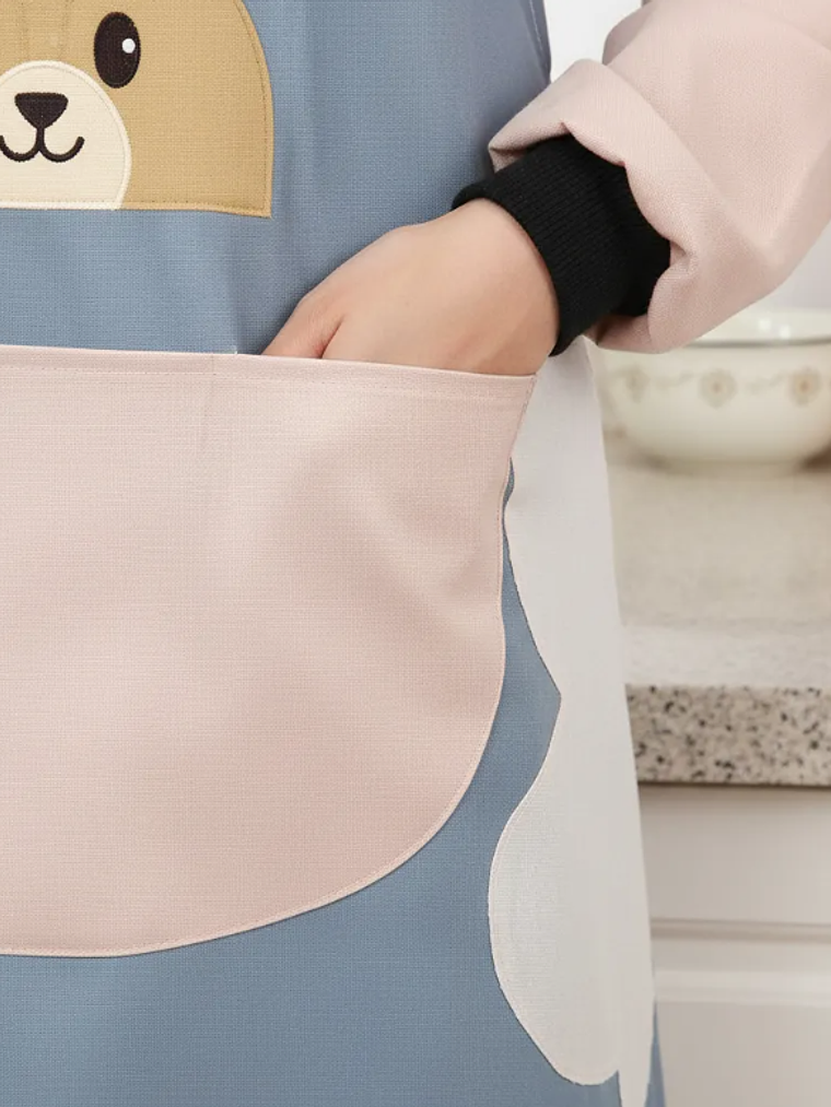 Delantal de cocina impermeable con mangas largas y bolsillo 5
