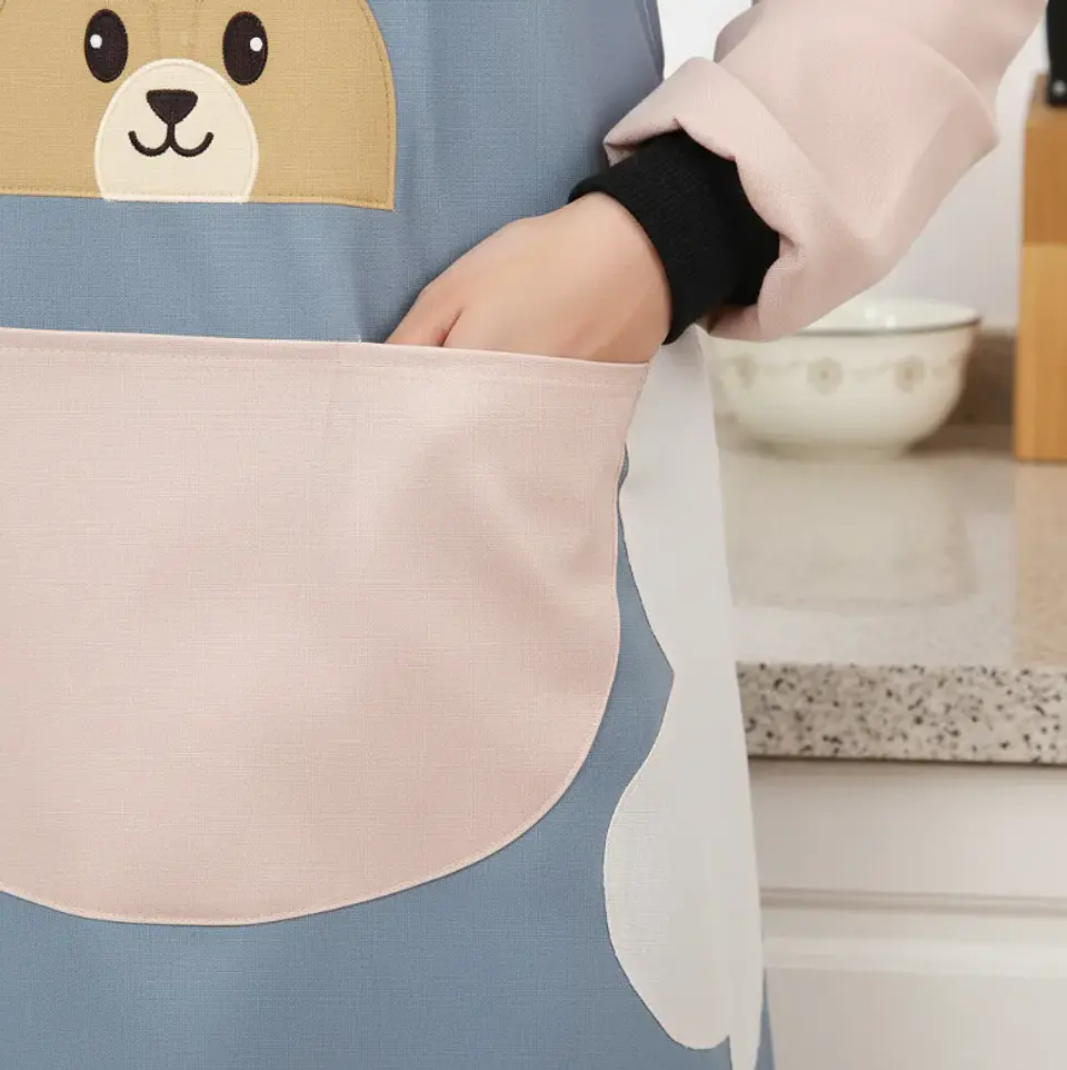 Delantal de cocina impermeable con mangas largas y bolsillo 5