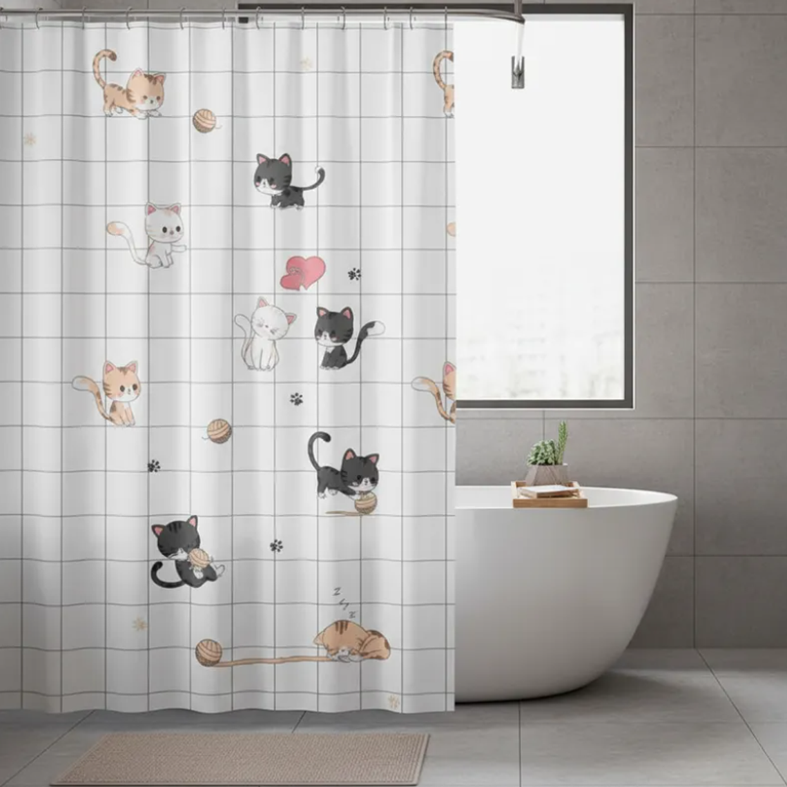cortina de baño con diseño de gatos  1