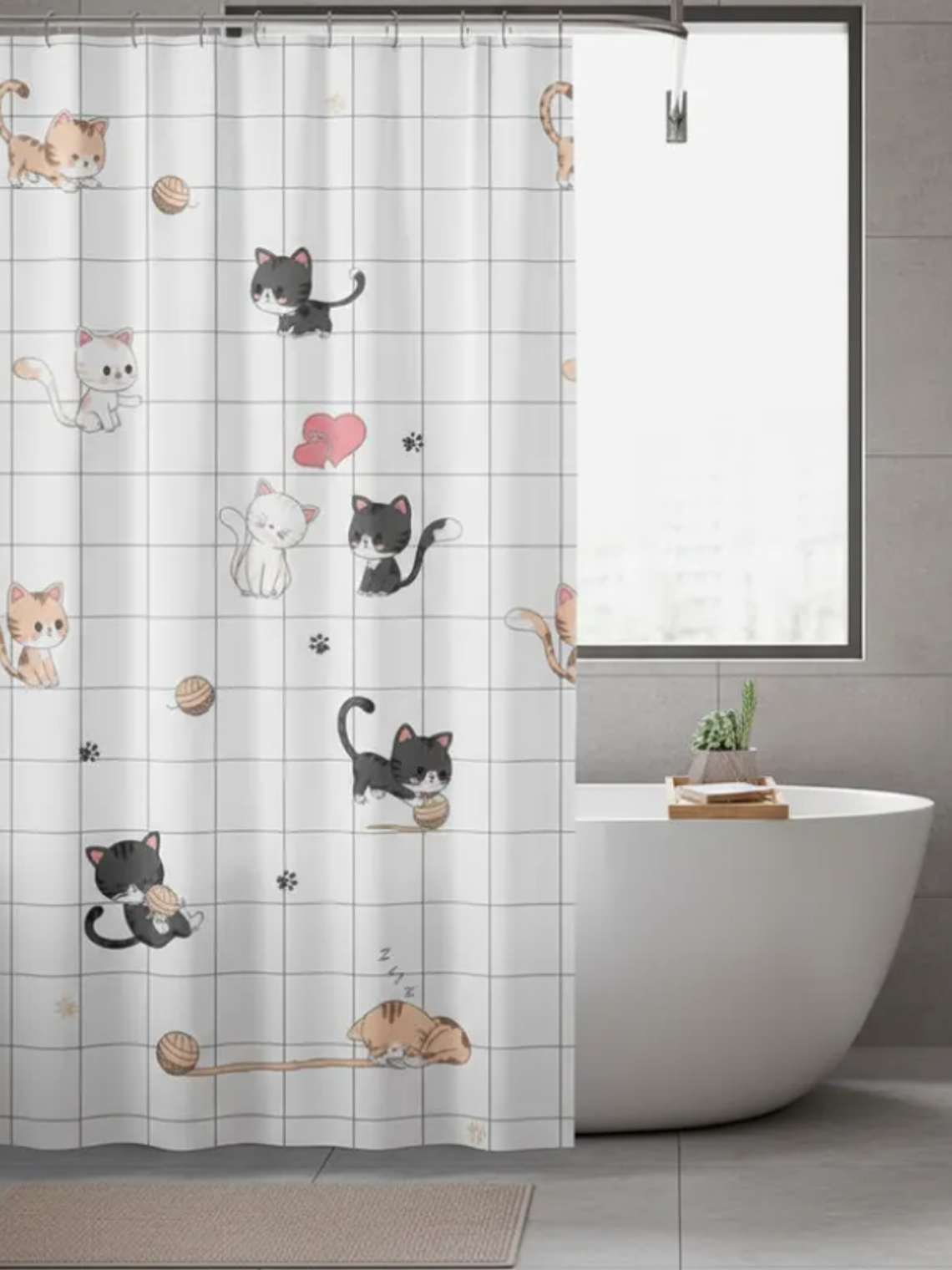 cortina de baño con diseño de gatos  1