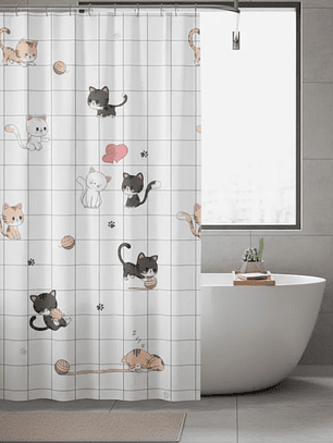 cortina de baño con diseño de gatos 
