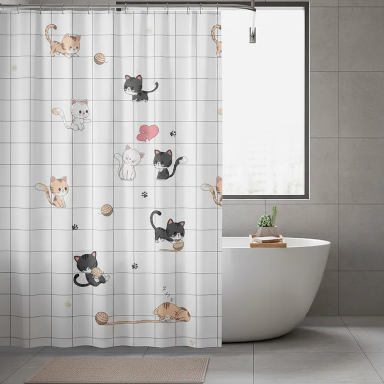 cortina de baño con diseño de gatos  1