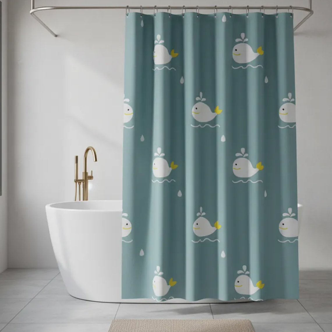 cortina de baño con diseño de ballenas  1