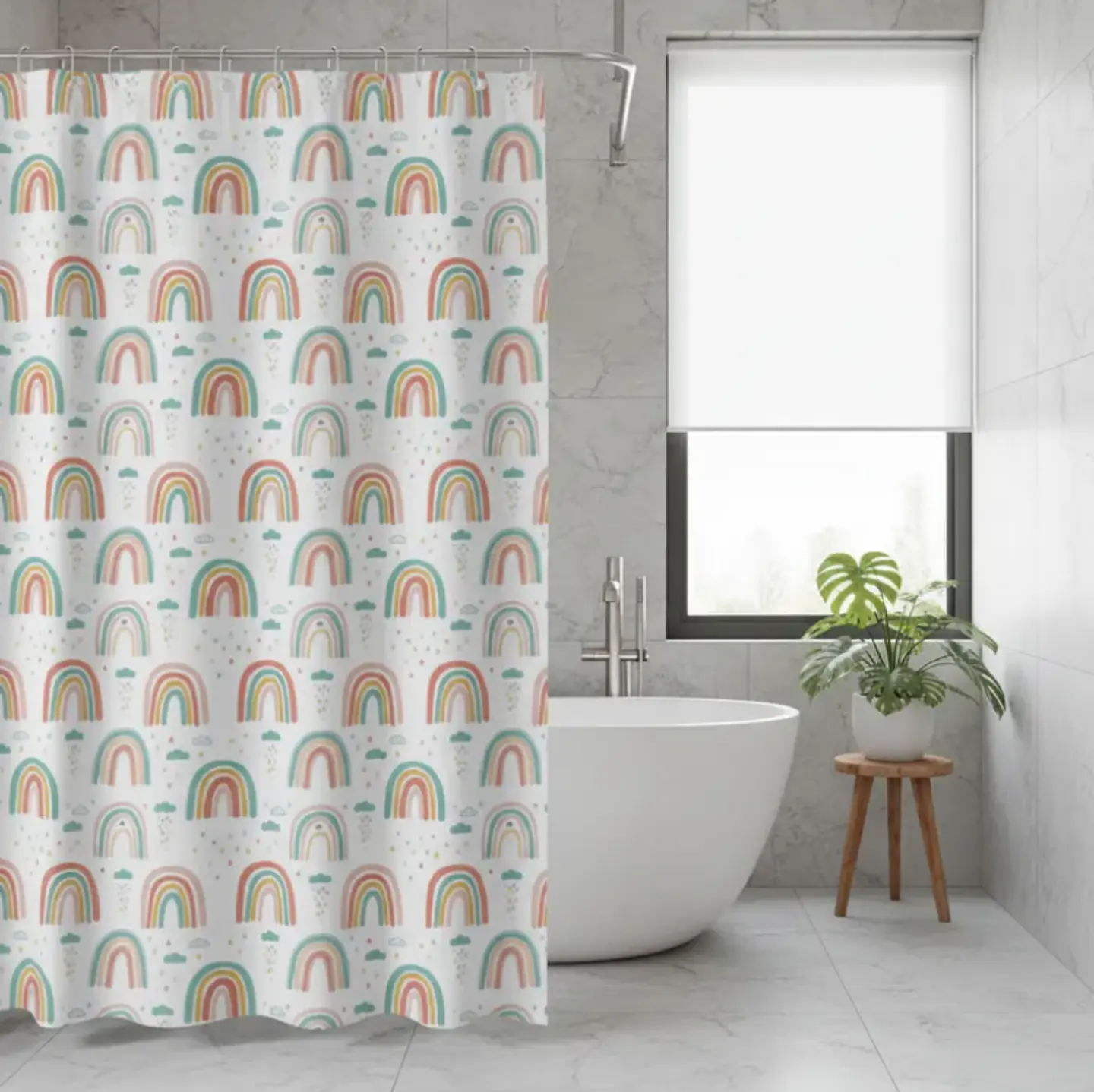 cortina de baño con diseño de arcoíris  180X180CM 1