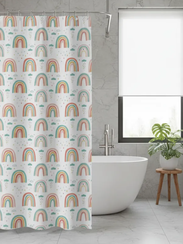 cortina de baño con diseño de arcoíris   1