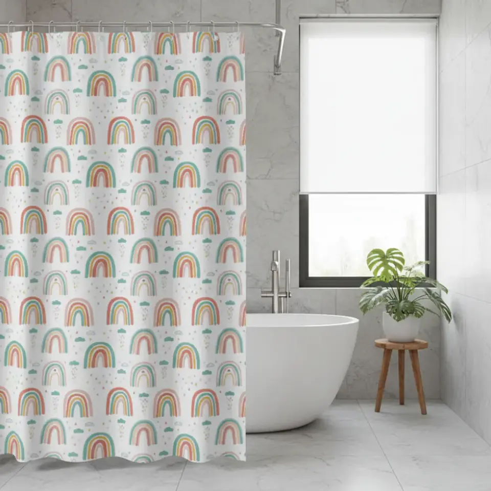 cortina de baño con diseño de arcoíris  180X180CM 1